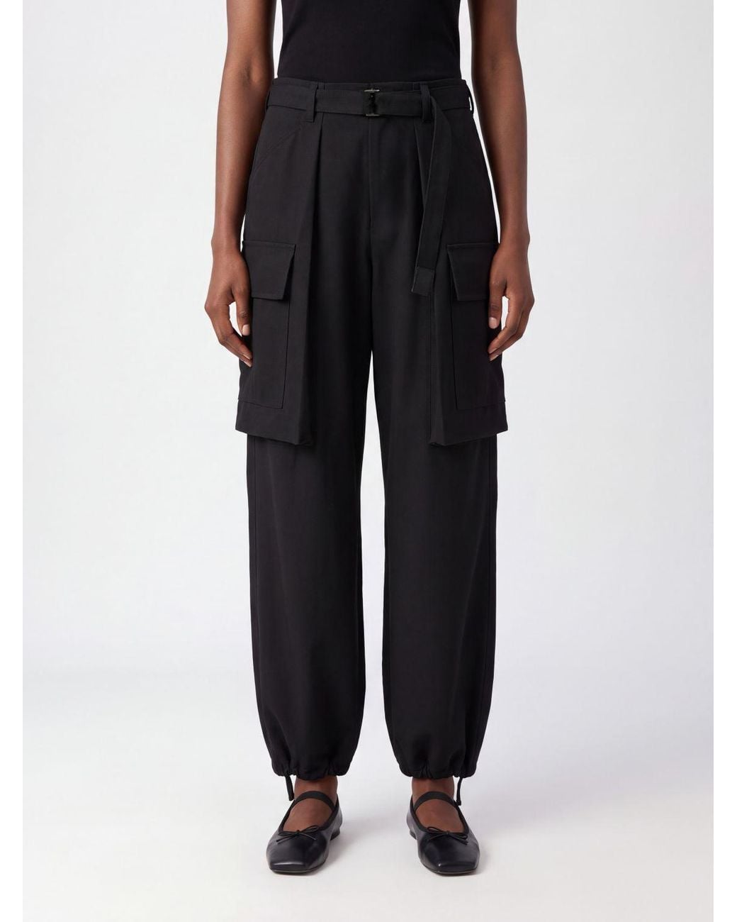 SACAI X CARHARTT WIP Black Wide Leg Cotton Cargo Trousers With Elasticated Waist