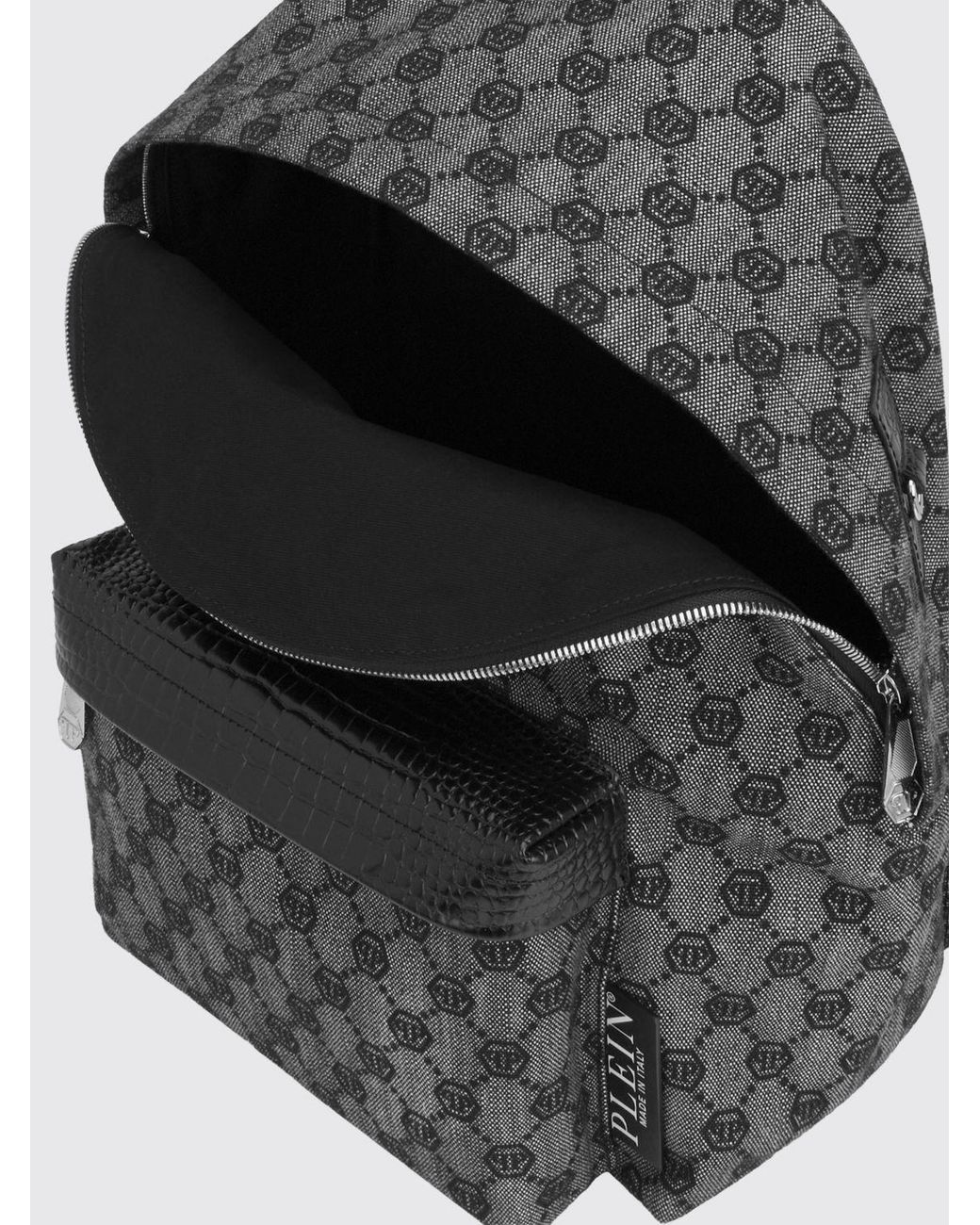Philipp Plein Gray Jacquard Monogram Denim Backpack With Hexagon Logo for men