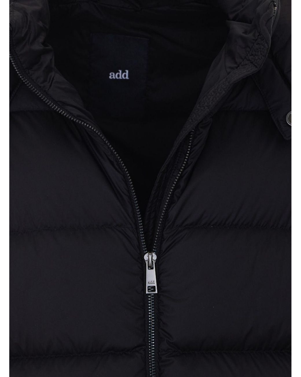 Add Black Quilted Polyester Short Down Jacket With Hood And Metal Zip for men