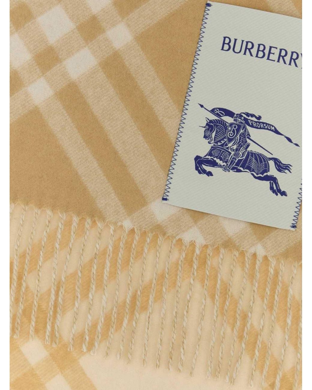 Burberry Metallic Check Cashmere Scarf With Fringed Edges And Ekd Logo