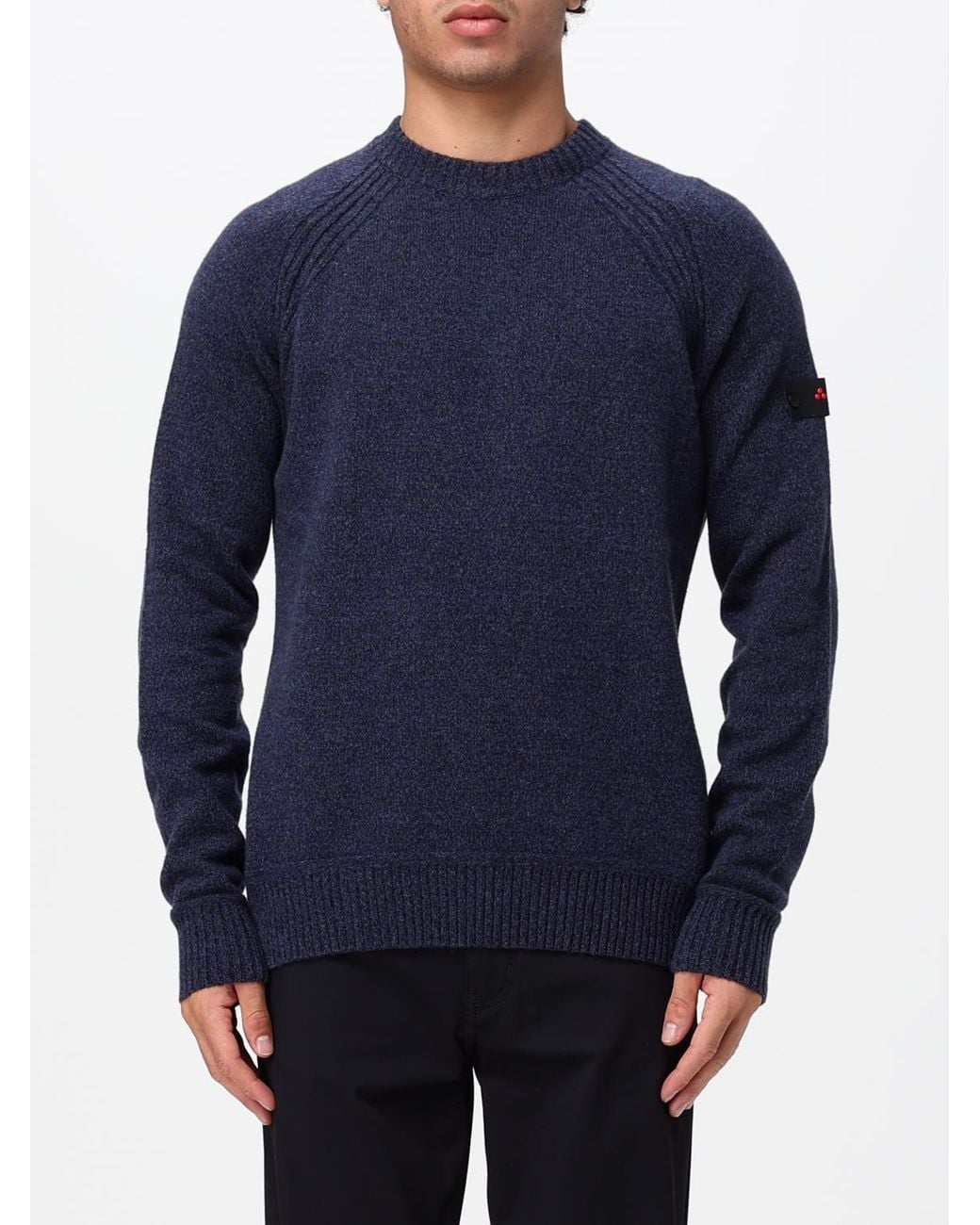 Peuterey Blue Crewneck Pure Wool Jumper With Applied Logo for men