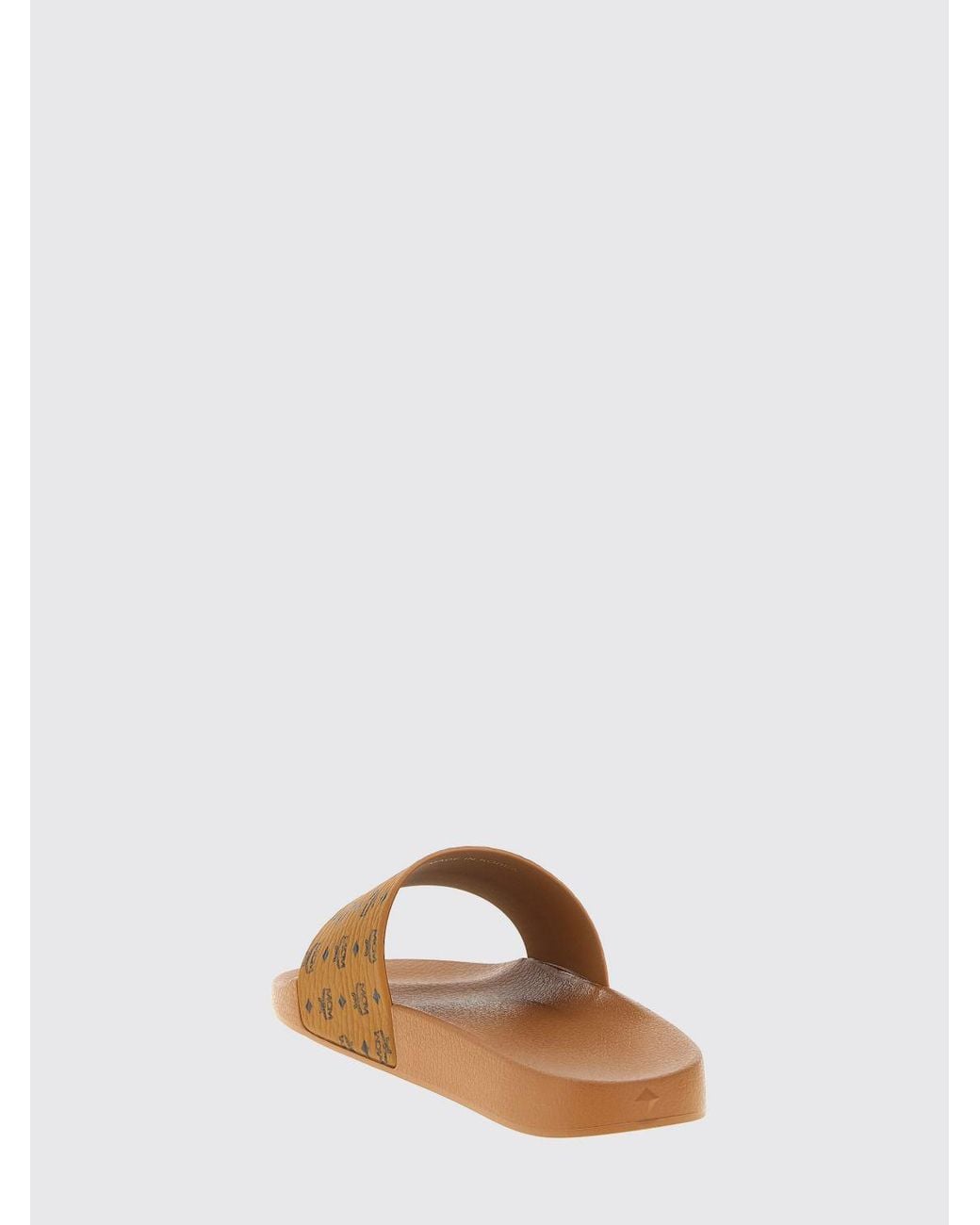MCM Brown Rubber Sliders With Printed Logo for men
