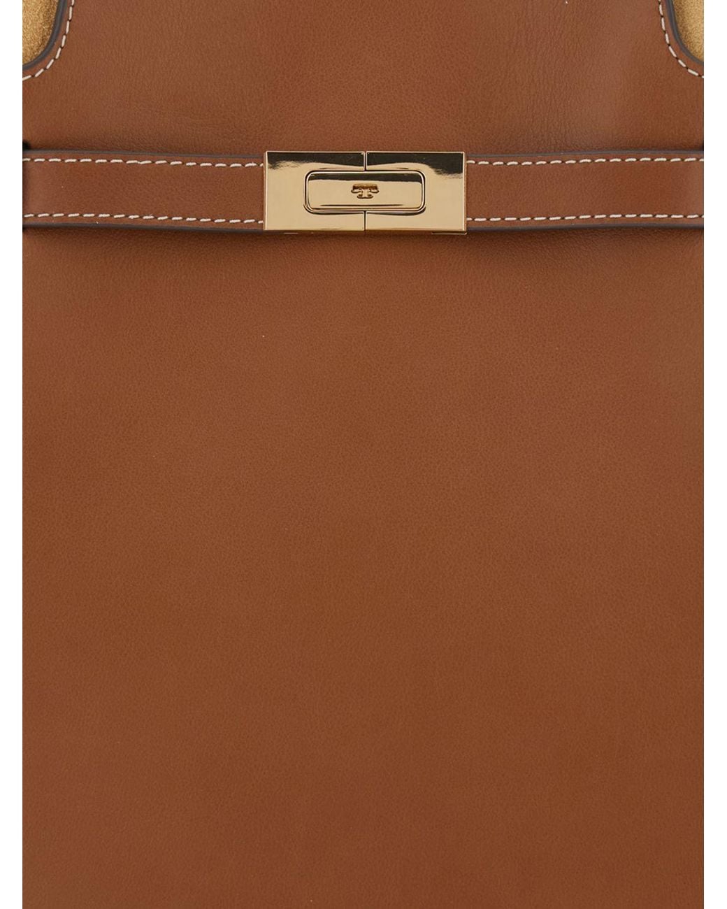 Tory Burch Brown Lee Radziwill Leather Bucket Bag With Suede Interior