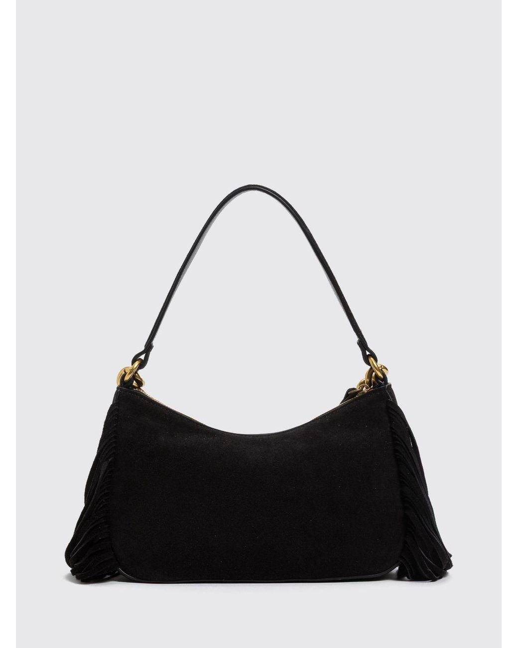 Twinset Black Liliane Suede Shoulder Bag With Fringes And Embroidery