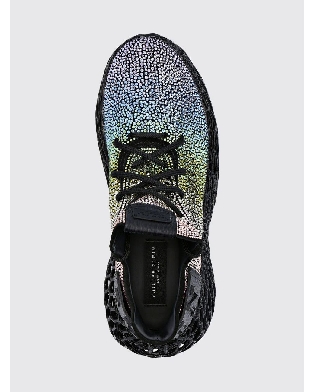 Philipp Plein Black Low-Top Leather Sneakers With Embroidery And Rhinestone Applications