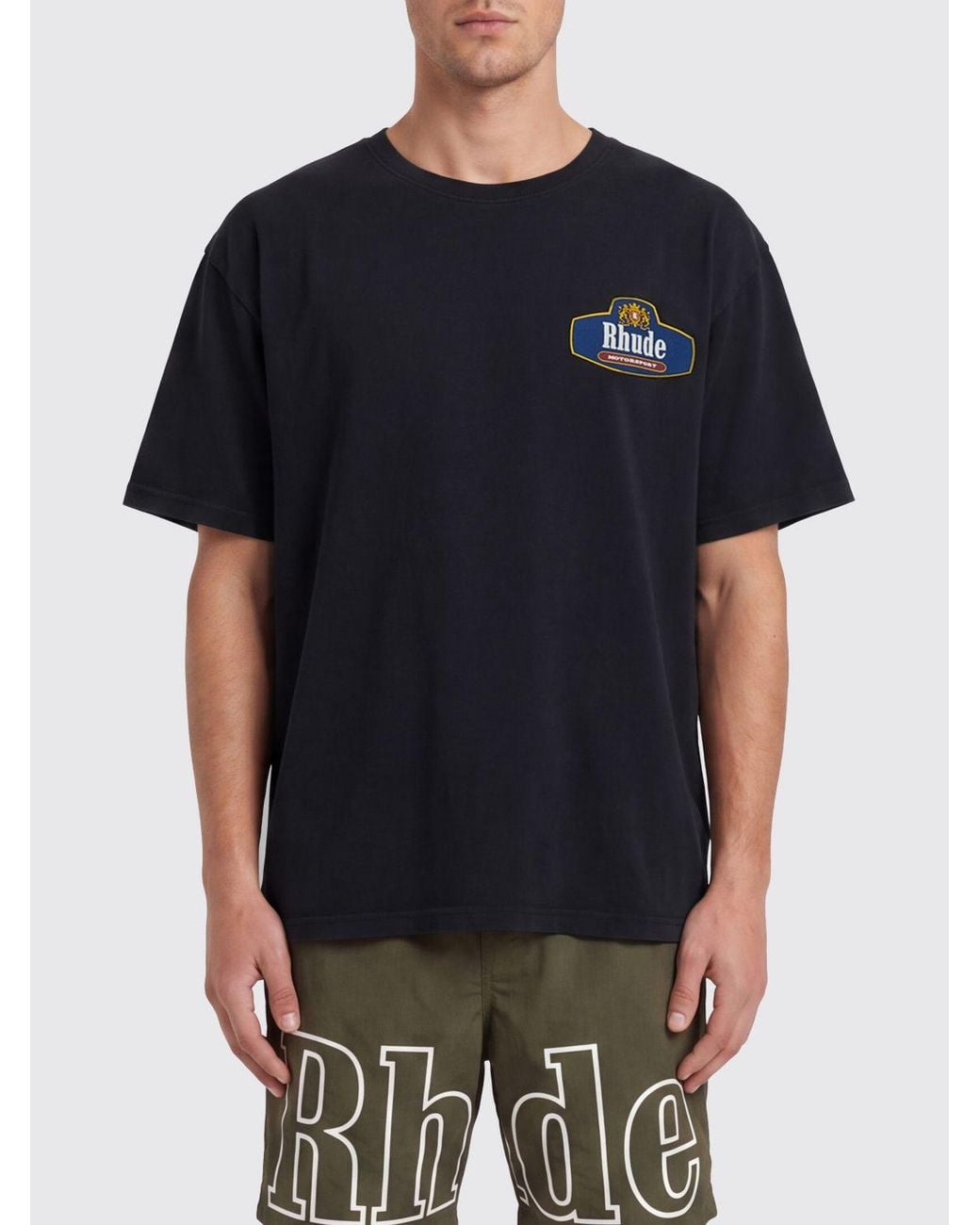 Rhude Black Cotton T-Shirt With Vintage Style Logo Print And Crew Neck for men