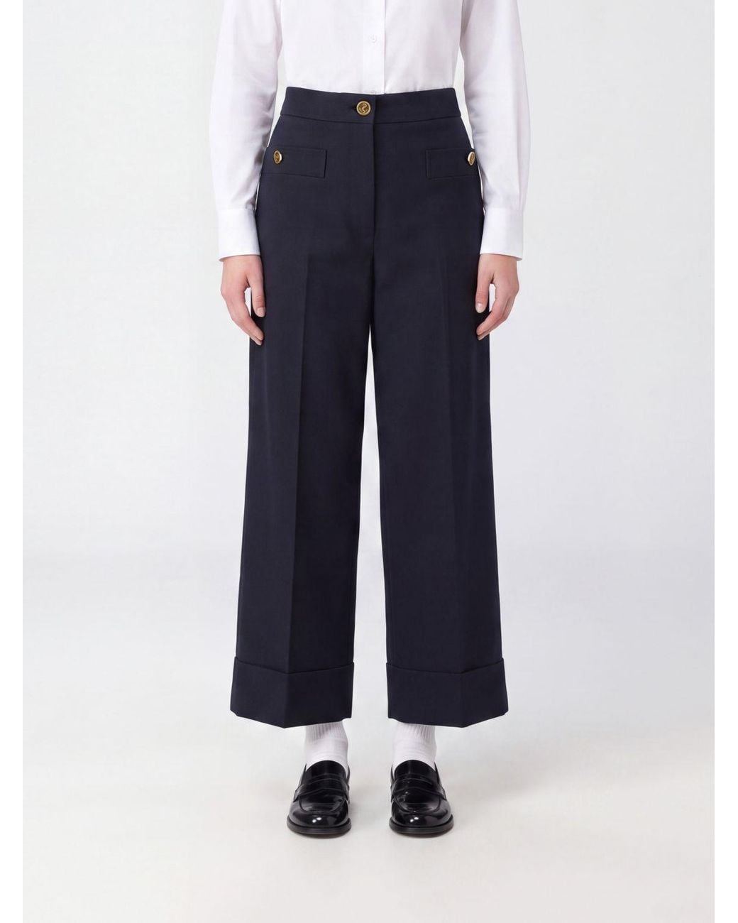 Thom Browne Blue High-Waisted Wide-Leg Cropped Trousers