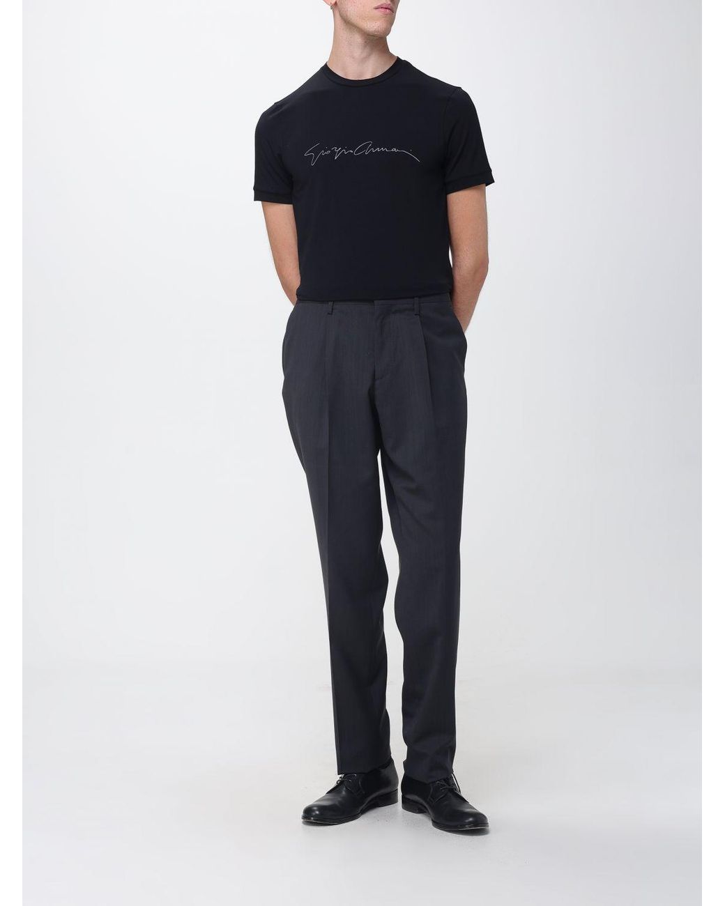 Giorgio Armani Black Cotton T-Shirt With Short Sleeves And Contrasting Logo for men