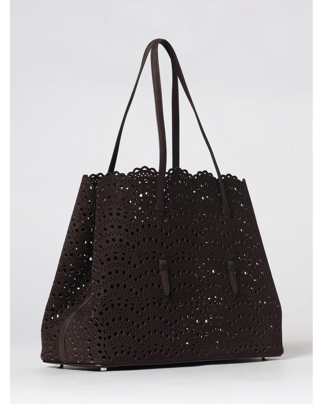 Alaïa Black Mina Perforated Nubuck Leather Shoulder Bag With Double Handle