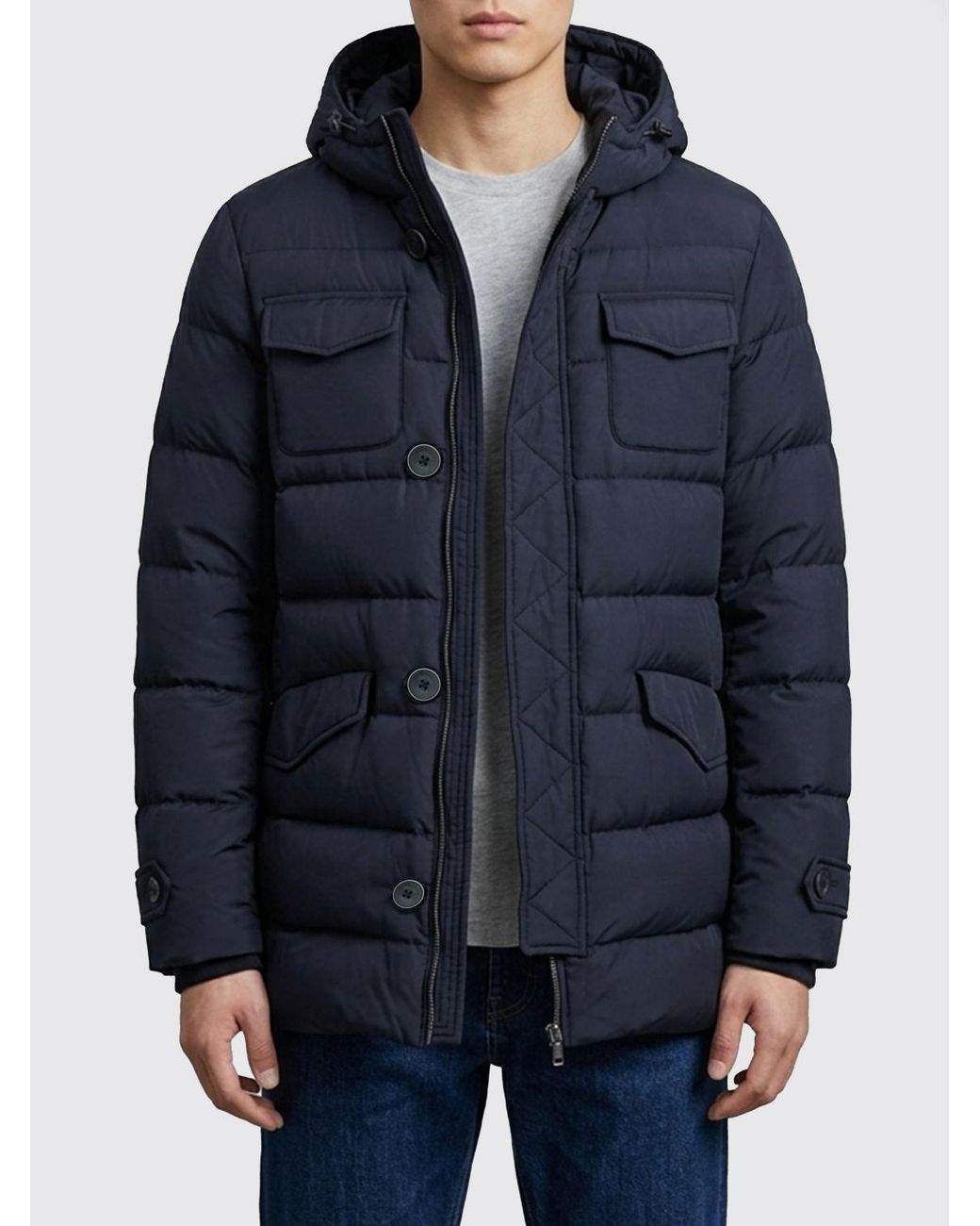 Herno Blue Eskimo Waterproof Nylon Short Down Jacket With Goose Down Padding for men