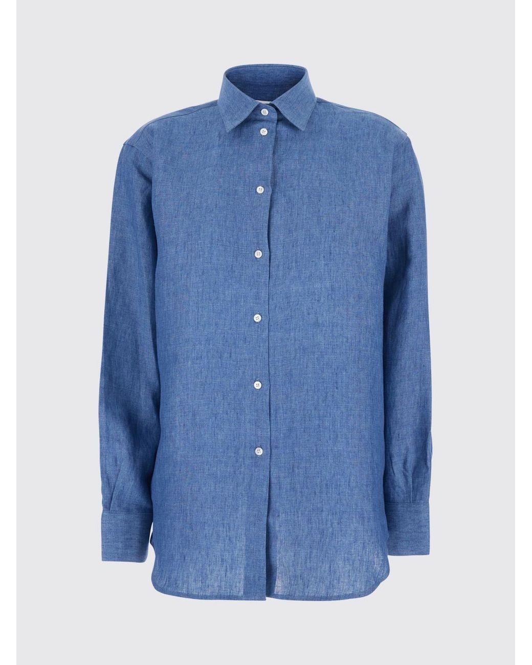 Rohe Blue Long-Sleeved Linen Shirt With Classic Collar And Curved Hem