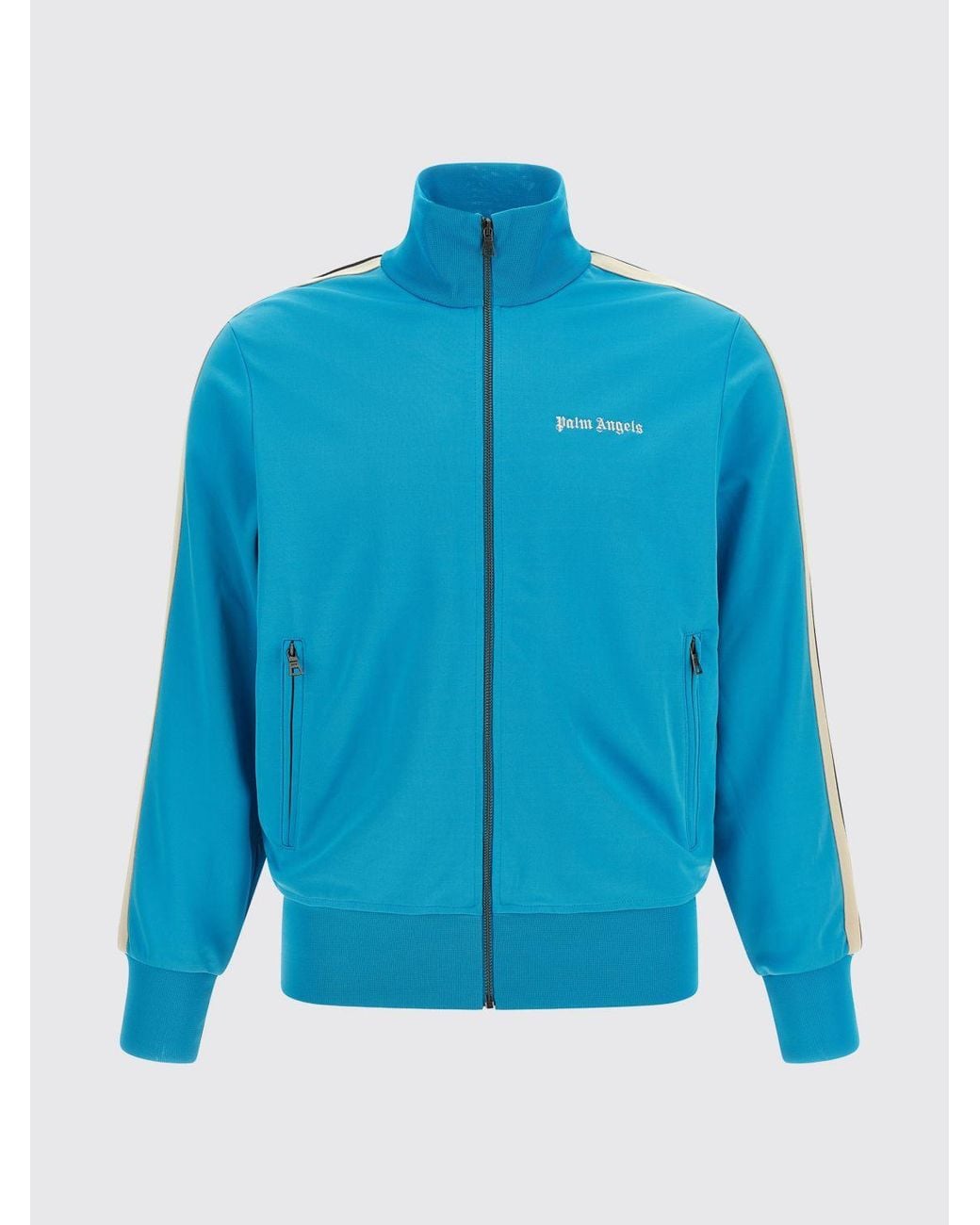 Palm Angels Blue Technical Fabric Track Jacket With High Neck And Contrast Logo for men