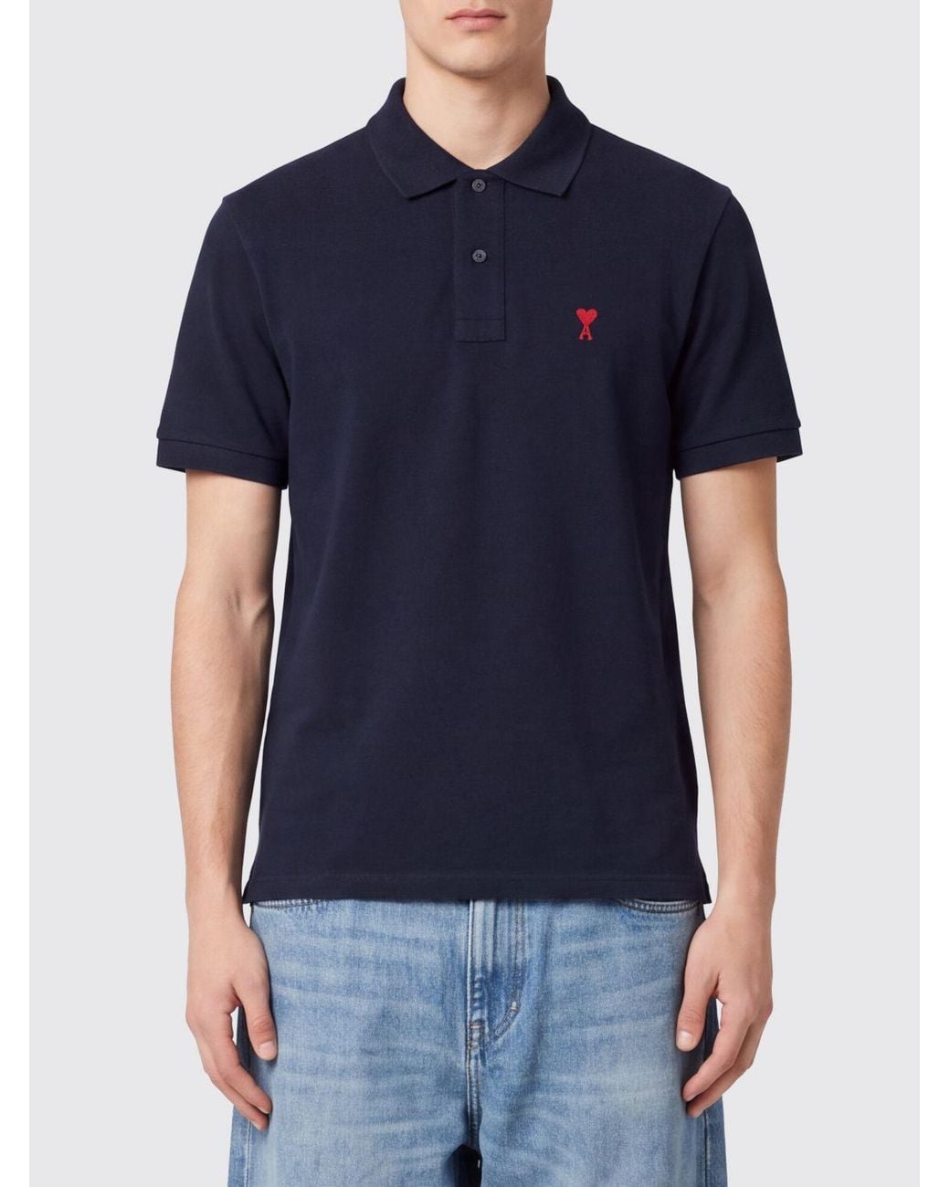 AMI Blue Short-Sleeved Polo Shirt for men