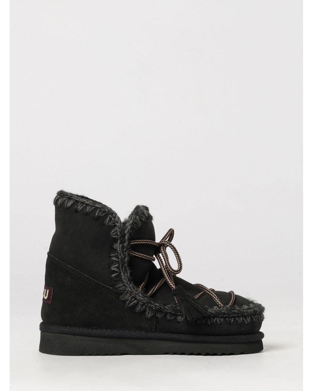 Mou Black Eskimo Suede Ankle Boots With Contrast Stitching And Wool Lining