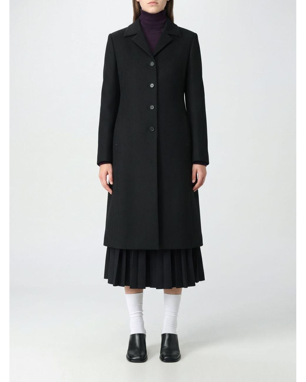 Jil Sander Black Single-Breasted Long Virgin Wool Coat With Lapel Collar