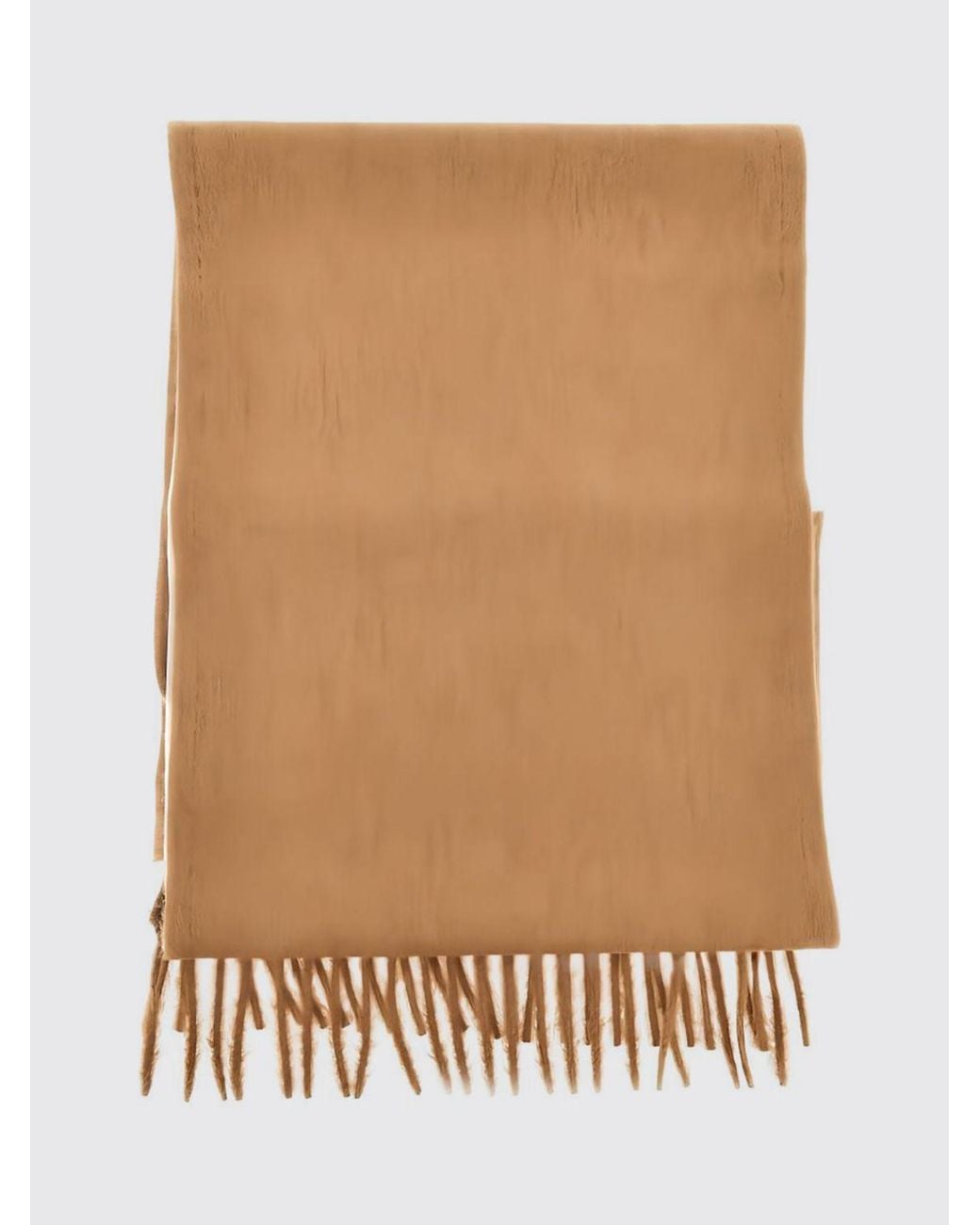 Max Mara Natural Two-Colour Pure Wool Scarf With Embroidered Monogram And Fringes