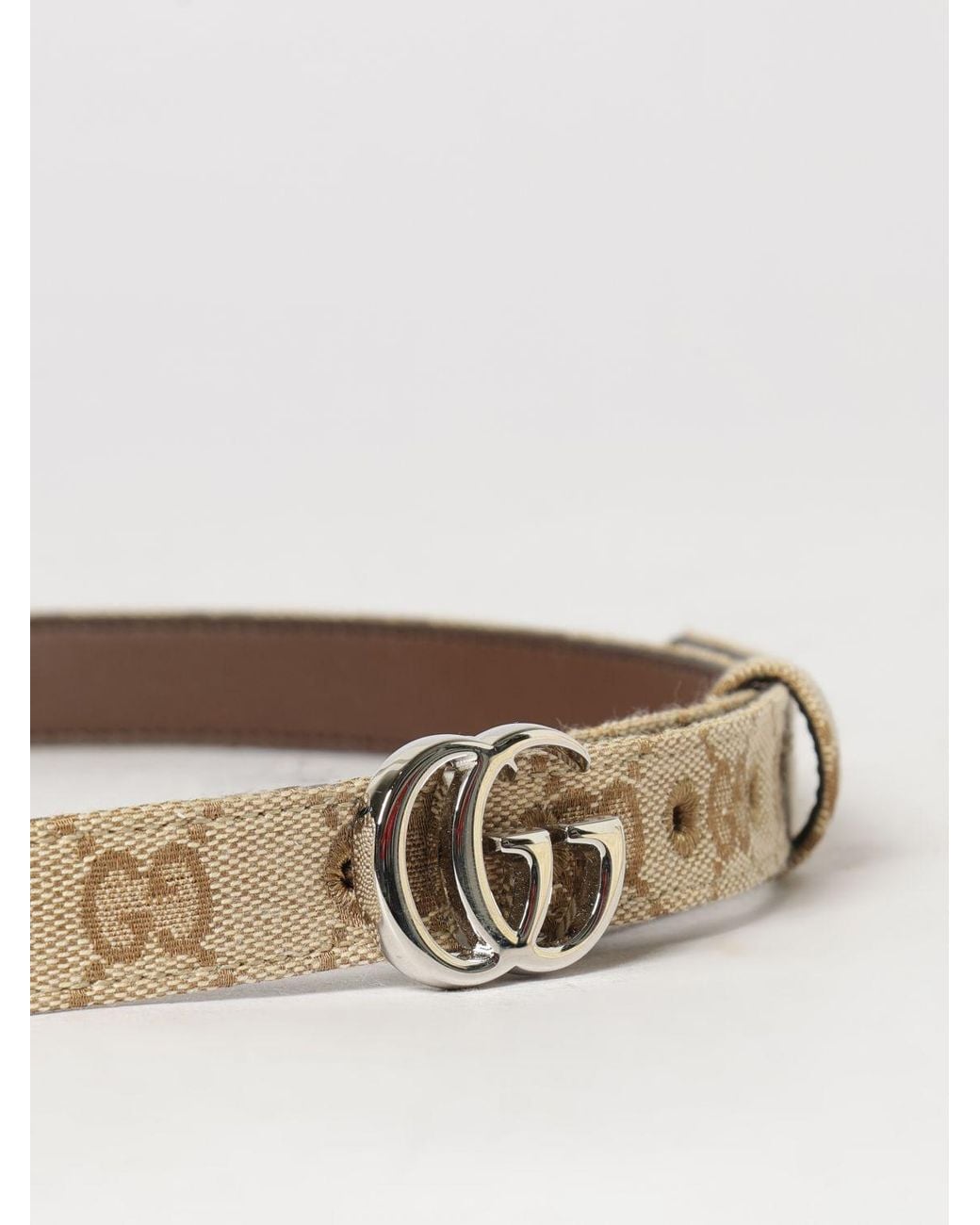 Gucci Natural Gürtel Gg Marmont Aus Jacquard-Stoff Mit Monogramm Und Gg-Schnalle