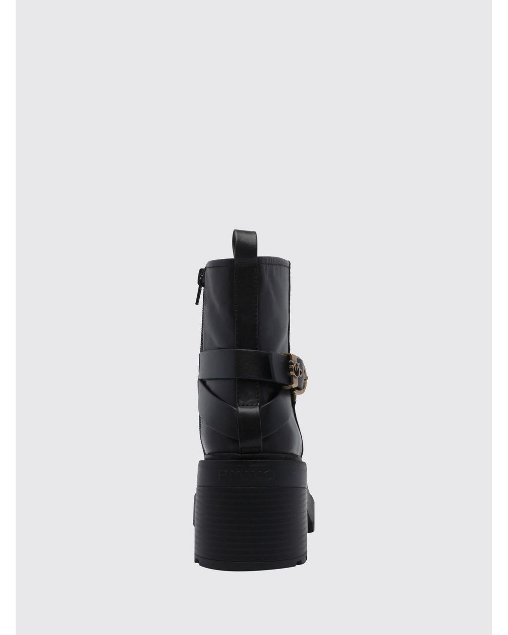 Pinko Black Altea Leather Biker Ankle Boots With Lug Sole And Love Birds Logo