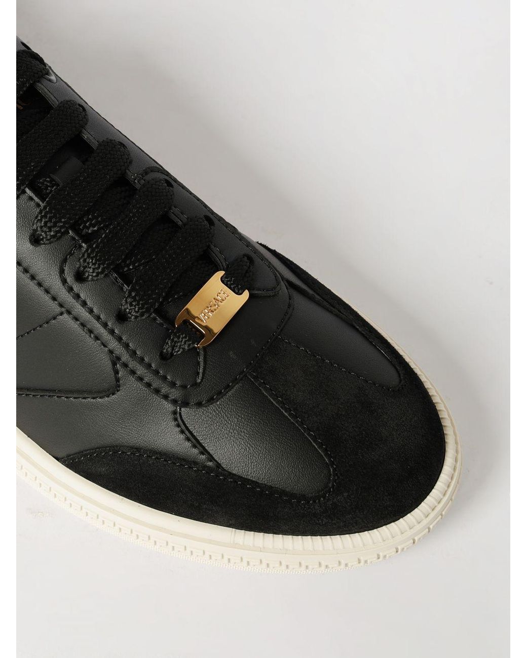 Versace Black Greca New Court Leather Sneakers for men