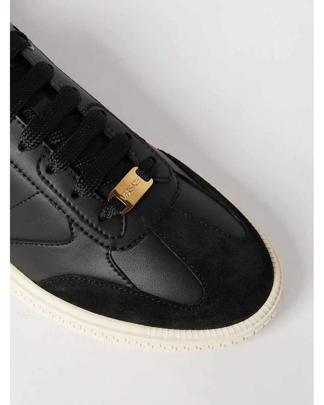 Versace Greca New Court Leder-Sneakers in Black für Herren
