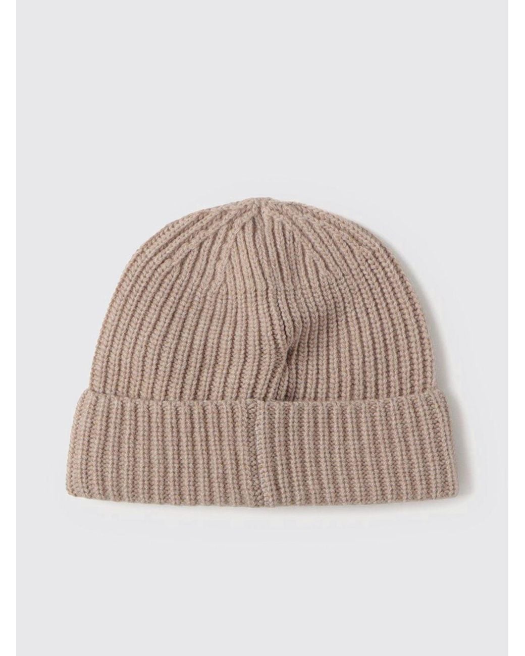 Stone Island Natural Ribbed Virgin Wool Beanie Hat With Compass Logo for men