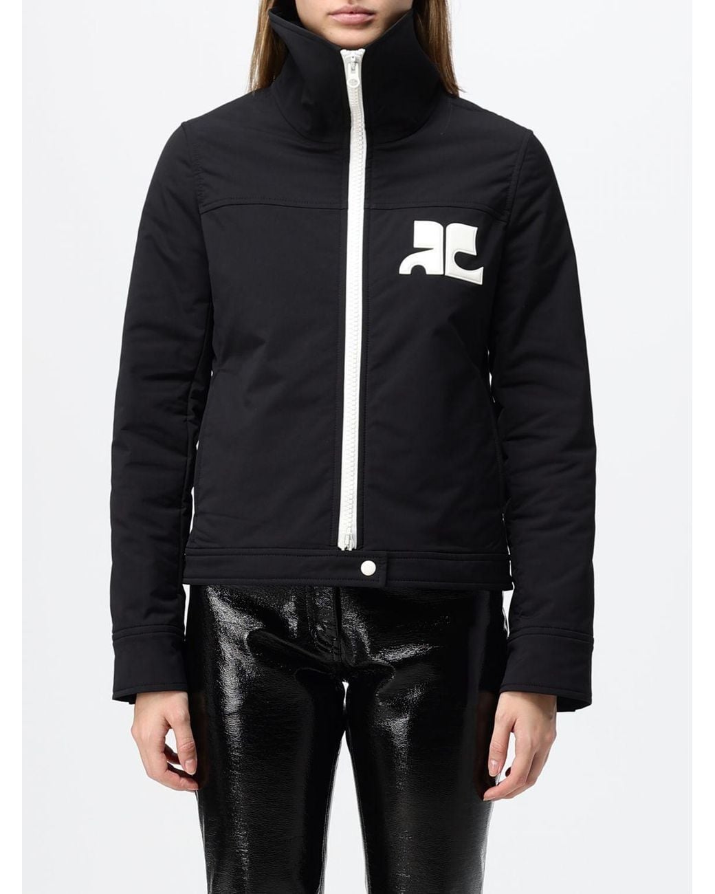 Courreges Black CourrÈ Ges Short Polyester Windbreaker Jacket With Contrast Logo