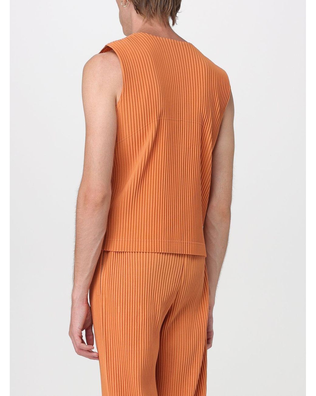 Homme Plissé Issey Miyake Orange Button-Front Pleated Waistcoat Homme Plissé Issey Miyake for men