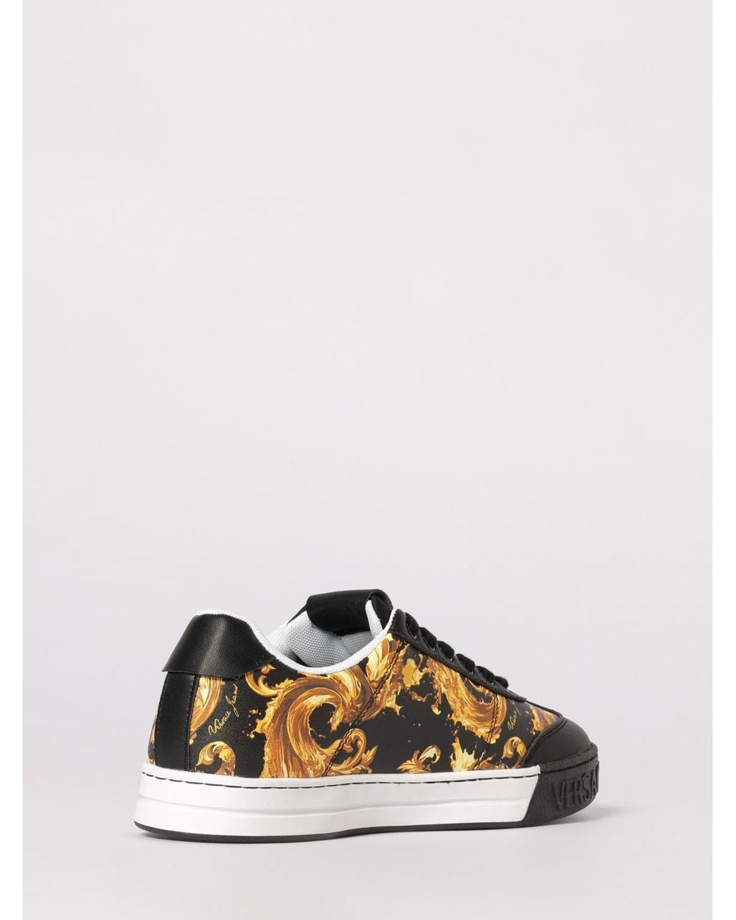 Versace Jeans Couture Black Leather Sneakers With Baroque Print for men