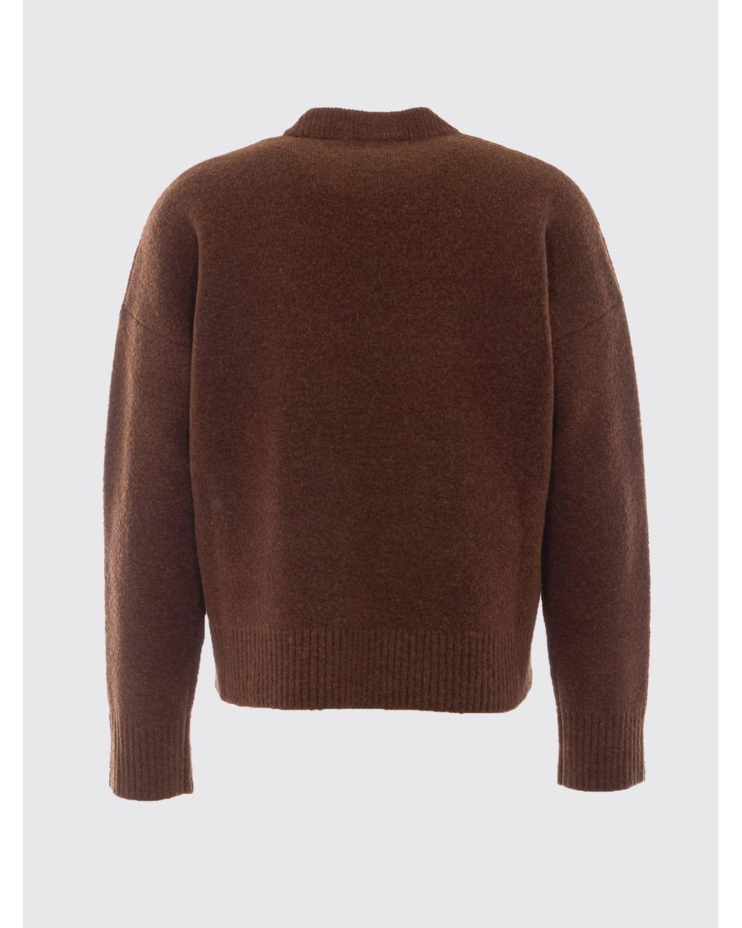 AMI Brown Wool And Alpaca Blend Jacquard Logo Crewneck Jumper