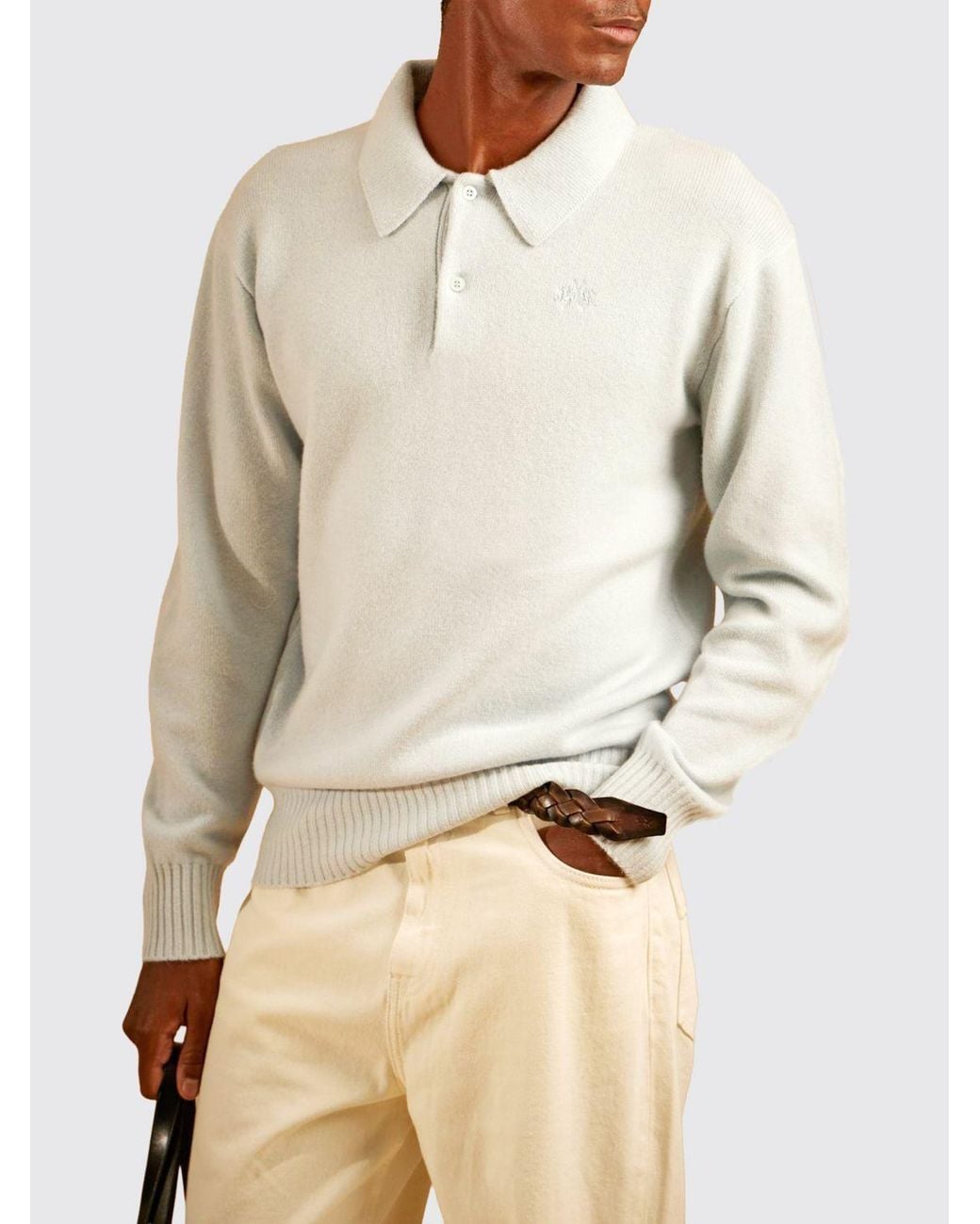 La Martina Natural Wool And Cashmere Knit Polo With Long Sleeves And Slogan Print for men