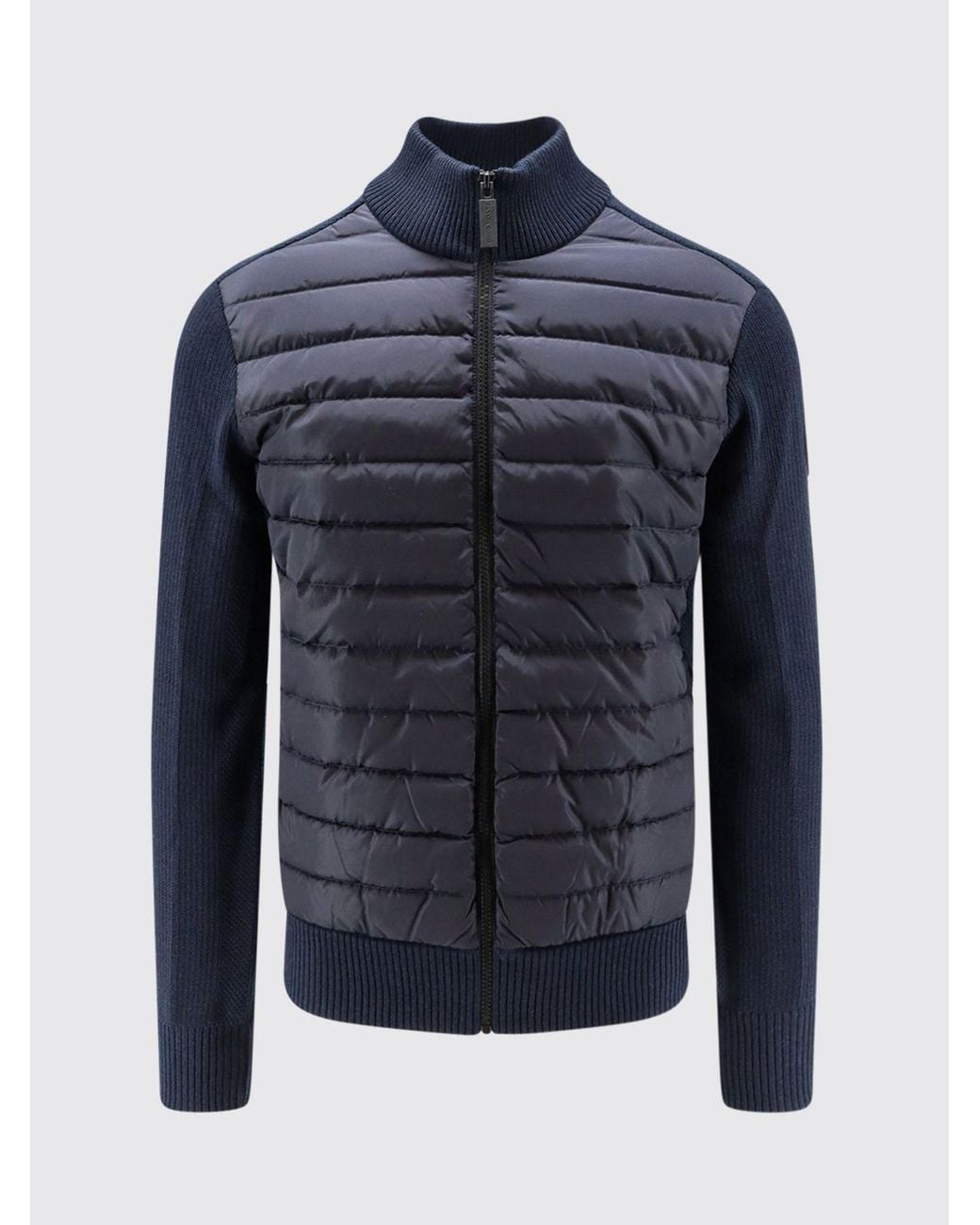 Canada Goose Blue Wool Cardigan With Quilted Panels And Logo Patch for men