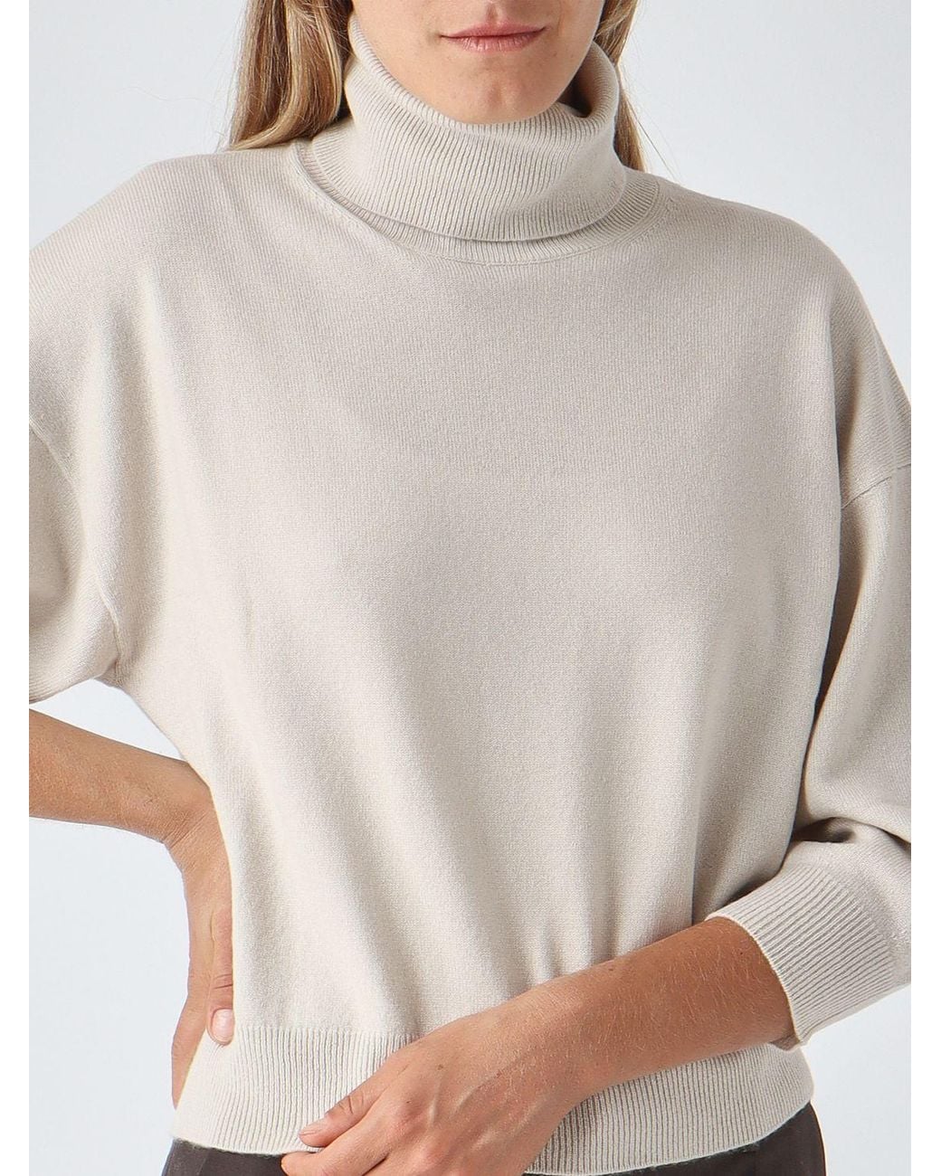 Max Mara White Relaxed Fit Wool And Cashmere Roll Neck Jumper With Dropped Shoulders