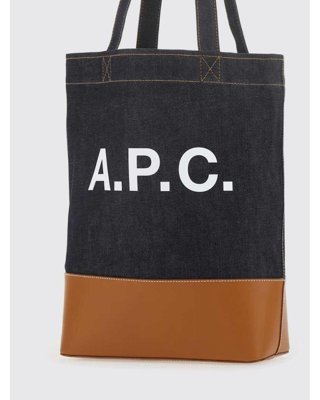 A.P.C. Black Cotton Denim Tote Bag With Logo for men