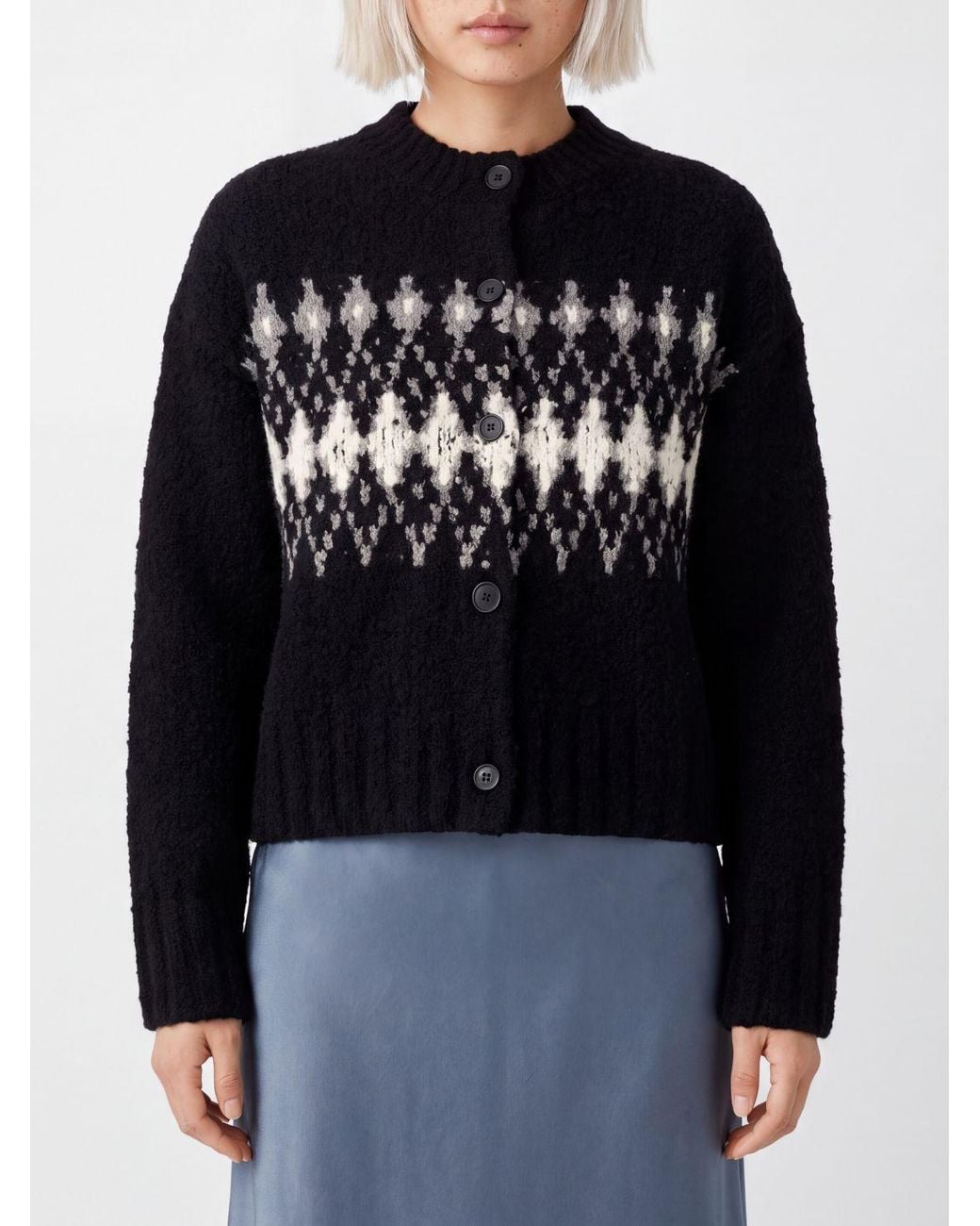 Altuzarra Black Wool Crewneck Cardigan With Abstract Jacquard Pattern
