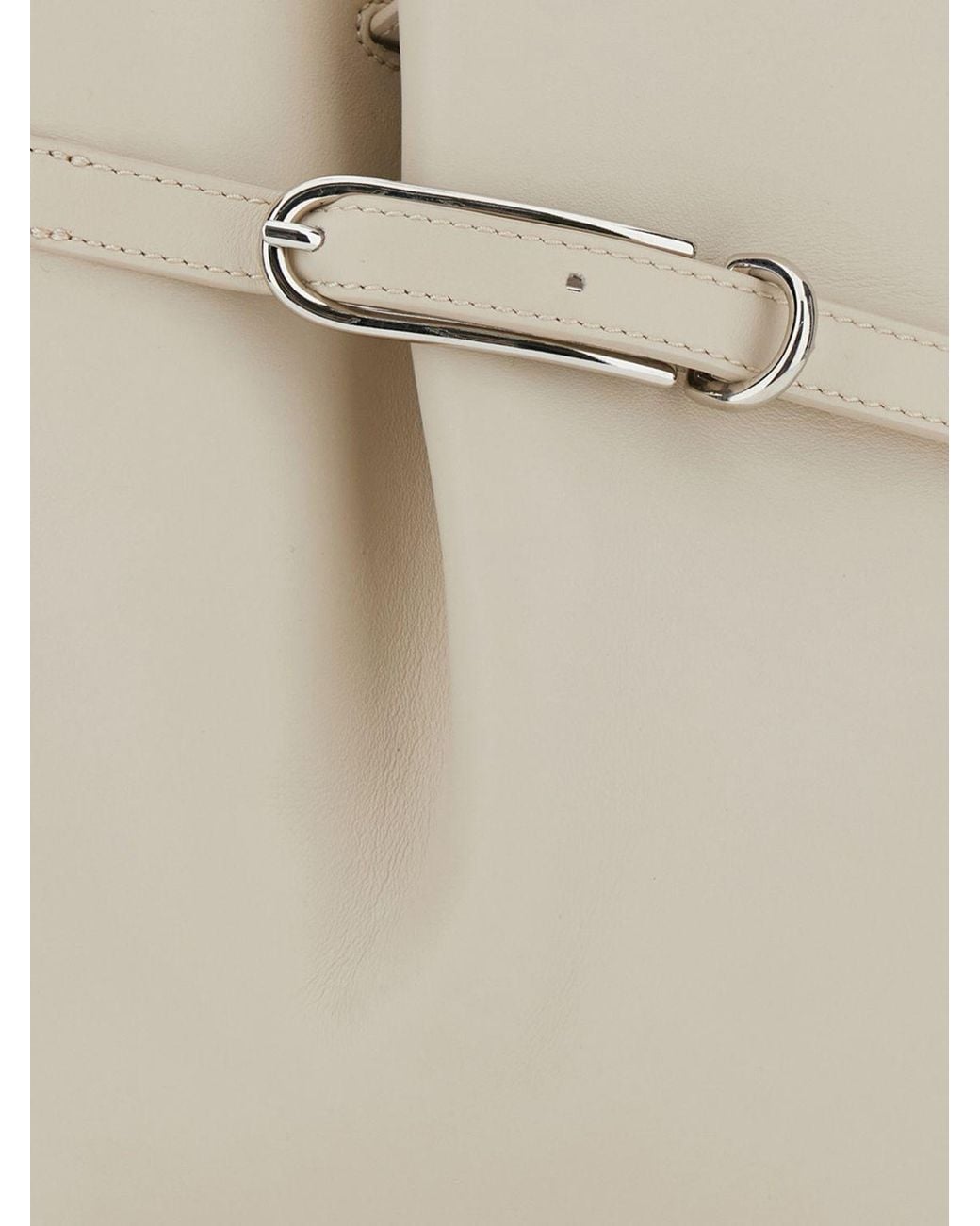 Liffner White Suede Calfskin Bucket Bag With Flat Handle