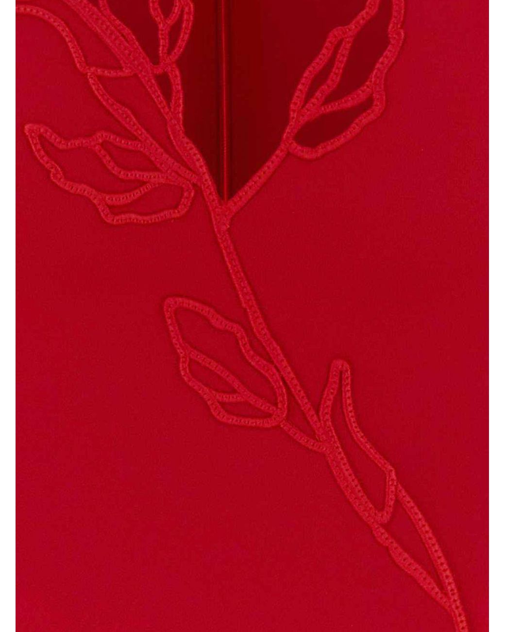 Blumarine Red Off-The-Shoulder Crêpe Sheath Mini Dress With Lace Inserts