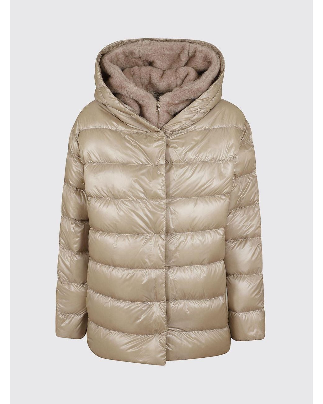 Herno Natural Water-Repellent Nylon Down Jacket With Shearling Hood