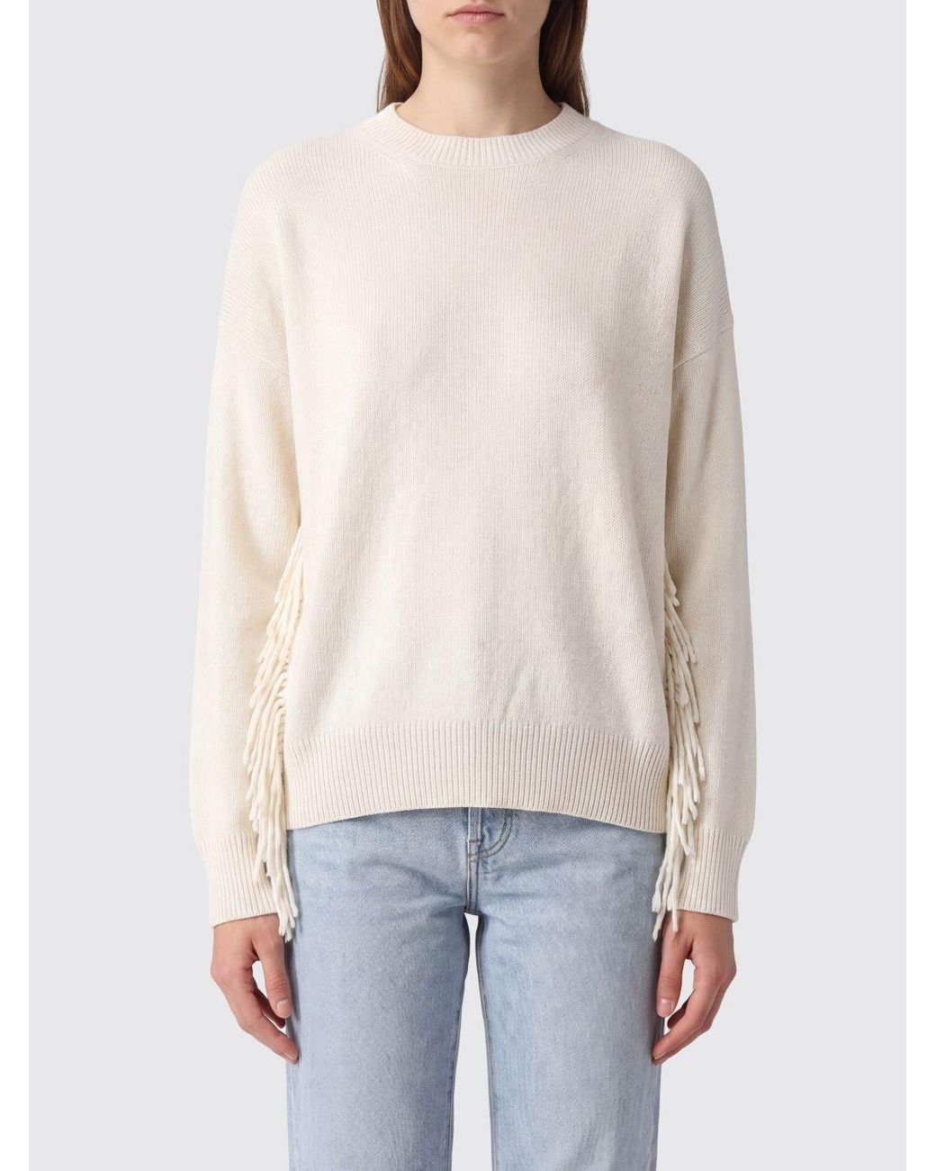 FEDERICA TOSI White Fringed Wool And Cashmere Blend Crewneck Jumper