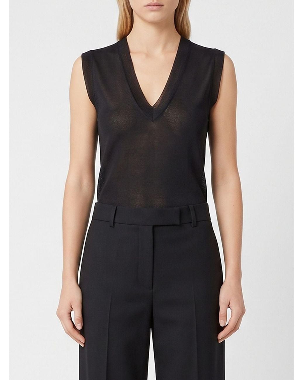 Fendi Black V-Neck Slim Fit Silk Top