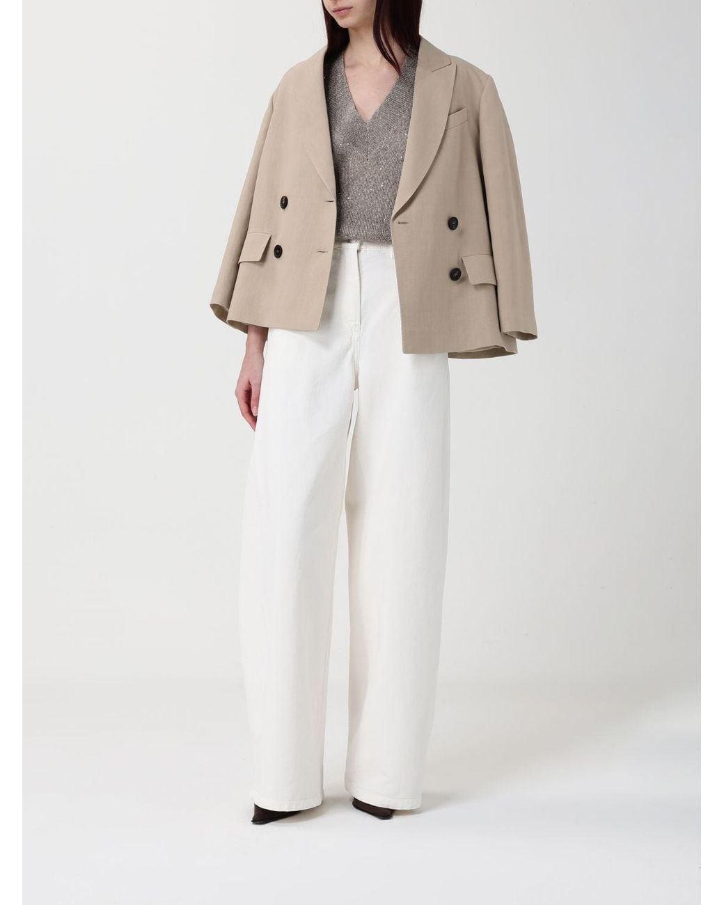 Brunello Cucinelli White Denim Wide-Leg Jeans