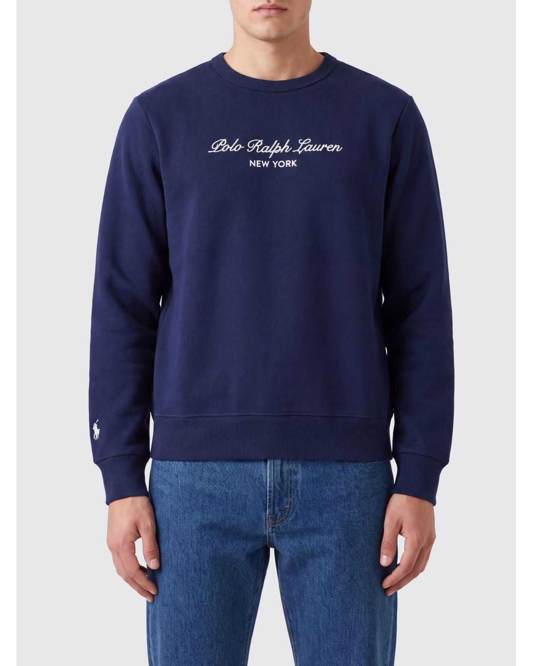 Polo Ralph Lauren Blue Cotton Blend Crewneck Sweatshirt With Embroidered Logo for men