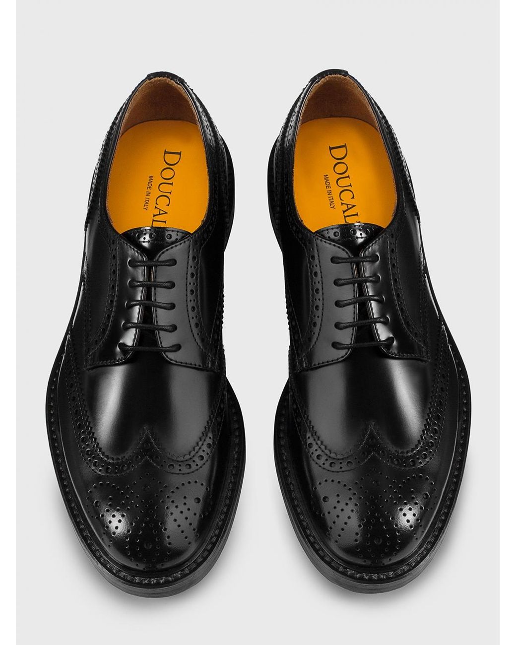 Doucal's Black Brushed Leather Derby Shoes With Brogue Motif for men