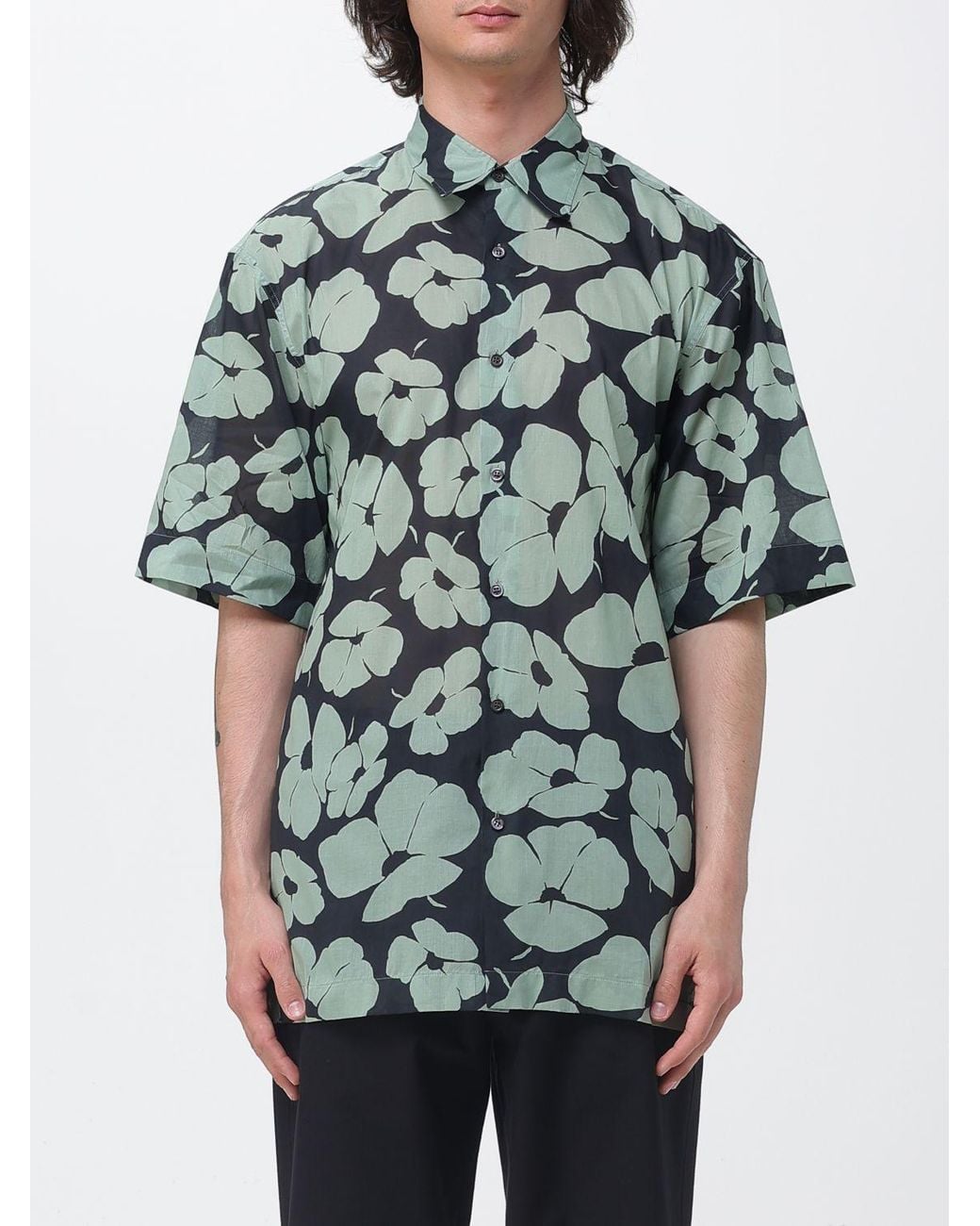 Dries Van Noten Green Casual Cotton Shirt With Floral Print for men