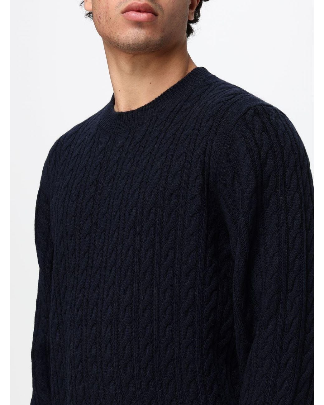 HUGO Blue Wool And Cashmere Blend Crew-Neck Jumper With Ribbed Hems for men