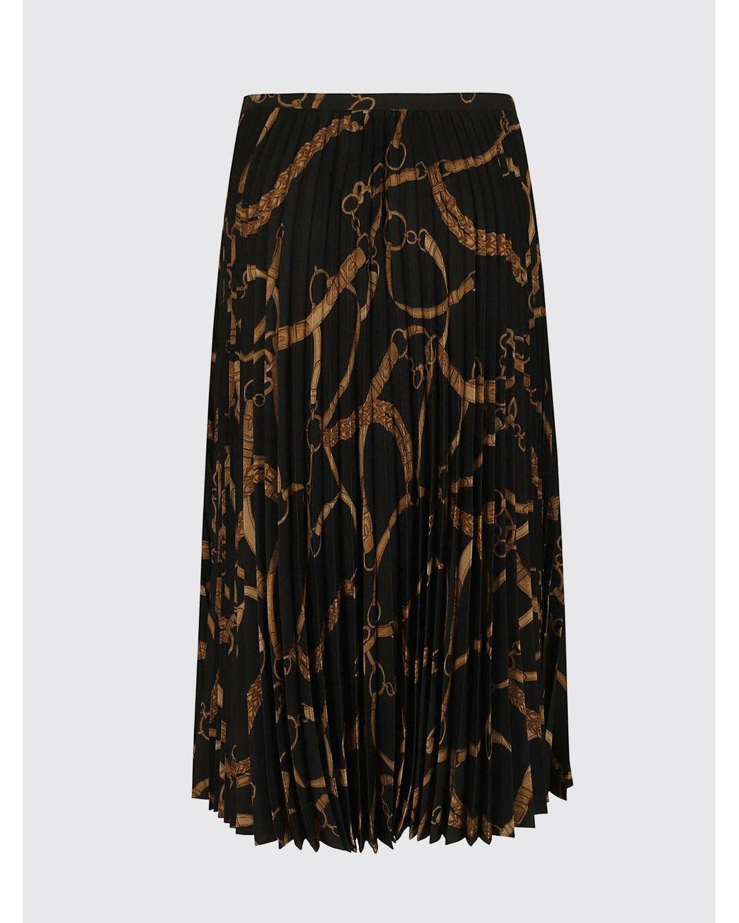 Ralph Lauren Black Graphic Print Pleated Crêpe Midi Skirt