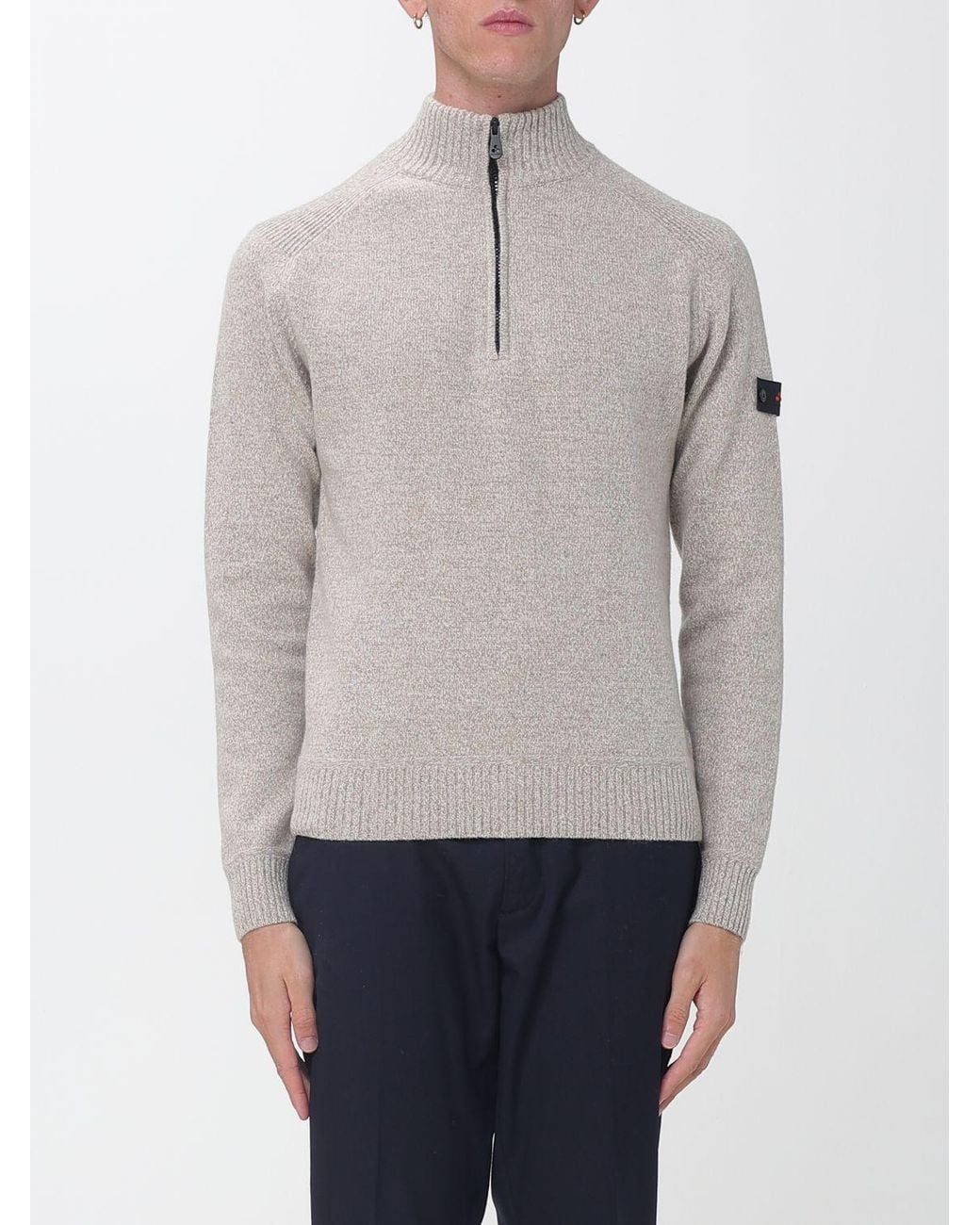 Peuterey Gray Slim Fit High-Neck Wool Jumper With A Half-Zip Closure for men