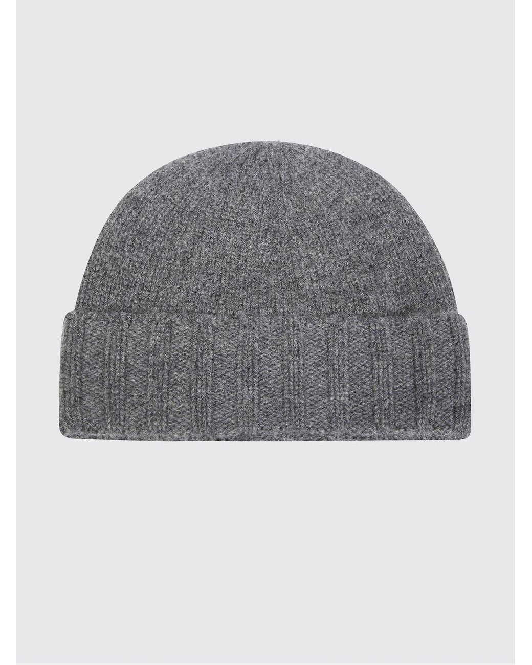 Drumohr Gray Pure Cashmere Rib-Knit Beanie Hat With Cuff for men