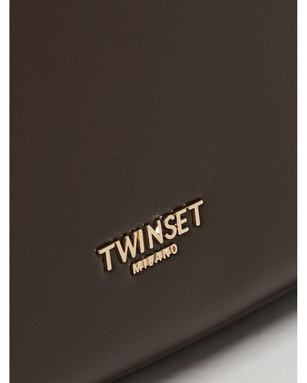 Twinset Brown Synthetic Leather Shoulder Bag With Double Tubular Handle