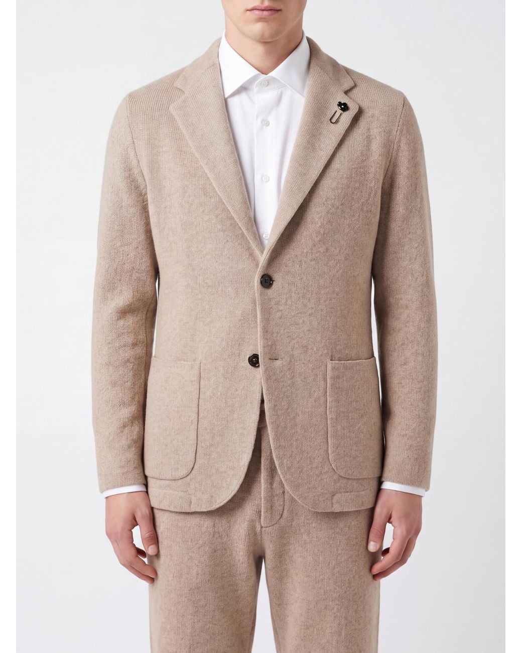 Lardini Natural Single-Breasted Pure Cashmere Blazer With Patch Pockets And Notch Lapels for men