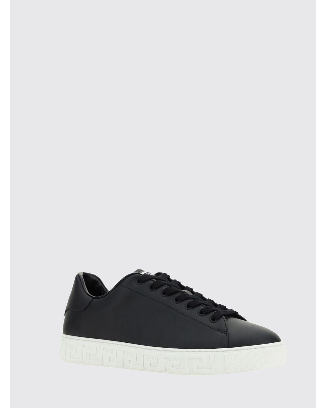 Versace Black Greca Smooth Calfskin Sneakers By With Lettering Logo for men